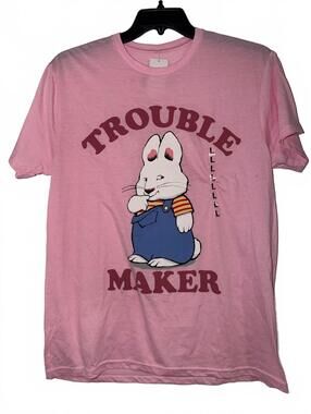 NWT Size L Max & Ruby Trouble Maker Pink Graphic Tee Nick Jr Y2K Cartoon Shirt